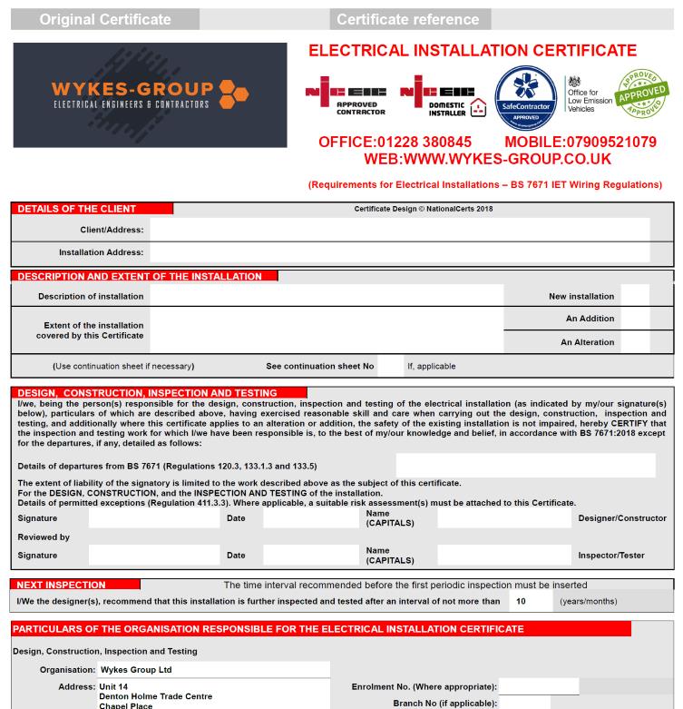 Domestic Works Electrical Certificates in Carlisle, Cumbria